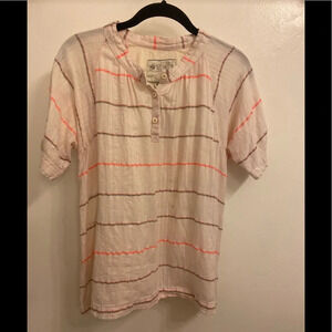 ace&jig Metallic Stripe Short Sleeve Cotton Blouse Size Small